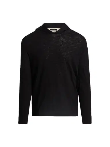 Vince Men's Fine Slub Double-Layer Cotton Hoodie - Black Smock White - Size XXL | Thumbnail 1