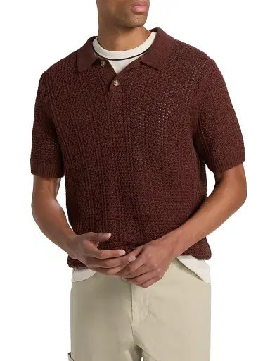 Vince Men's Seed-Stitch Ribbed Cotton Polo Shirt - Deep Satin - Size XXL | Thumbnail 3 Vince Men's Seed-Stitch Ribbed Cotton Polo Shirt - Deep Satin - Size XXL | Thumbnail 3