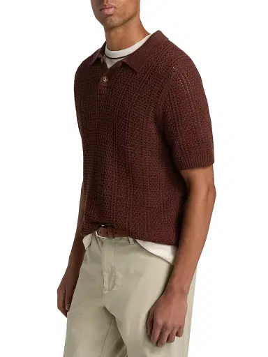 Vince Men's Seed-Stitch Ribbed Cotton Polo Shirt - Deep Satin - Size XXL | Thumbnail 4 Vince Men's Seed-Stitch Ribbed Cotton Polo Shirt - Deep Satin - Size XXL | Thumbnail 4