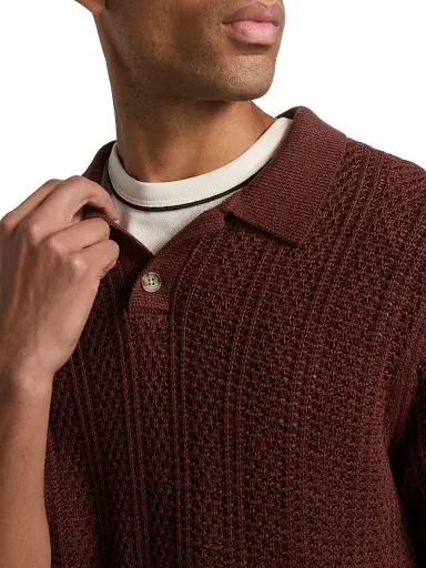 Vince Men's Seed-Stitch Ribbed Cotton Polo Shirt - Deep Satin - Size XXL | Thumbnail 6 Vince Men's Seed-Stitch Ribbed Cotton Polo Shirt - Deep Satin - Size XXL | Thumbnail 6