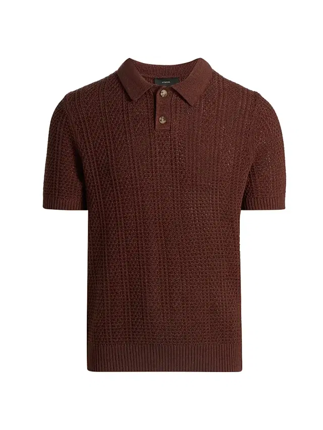 Men's Seed-Stitch Ribbed Cotton Polo Shirt - Deep Satin