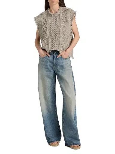 R13 Women's Boyfriend Cable-Knit Wool-Blend Sweater Vest - Light Heather Grey Tweed | Thumbnail 2 R13 Women's Boyfriend Cable-Knit Wool-Blend Sweater Vest - Light Heather Grey Tweed | Thumbnail 2
