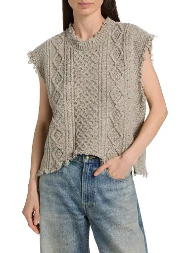 R13 Women's Boyfriend Cable-Knit Wool-Blend Sweater Vest - Light Heather Grey Tweed | Thumbnail 3 R13 Women's Boyfriend Cable-Knit Wool-Blend Sweater Vest - Light Heather Grey Tweed | Thumbnail 3