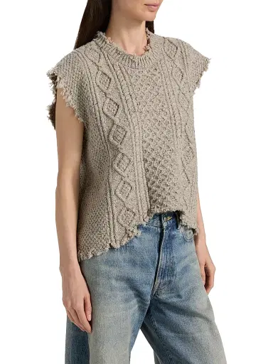 R13 Women's Boyfriend Cable-Knit Wool-Blend Sweater Vest - Light Heather Grey Tweed | Thumbnail 4 R13 Women's Boyfriend Cable-Knit Wool-Blend Sweater Vest - Light Heather Grey Tweed | Thumbnail 4