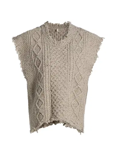 R13 Women's Boyfriend Cable-Knit Wool-Blend Sweater Vest - Light Heather Grey Tweed | Thumbnail 1 R13 Women's Boyfriend Cable-Knit Wool-Blend Sweater Vest - Light Heather Grey Tweed | Thumbnail 1