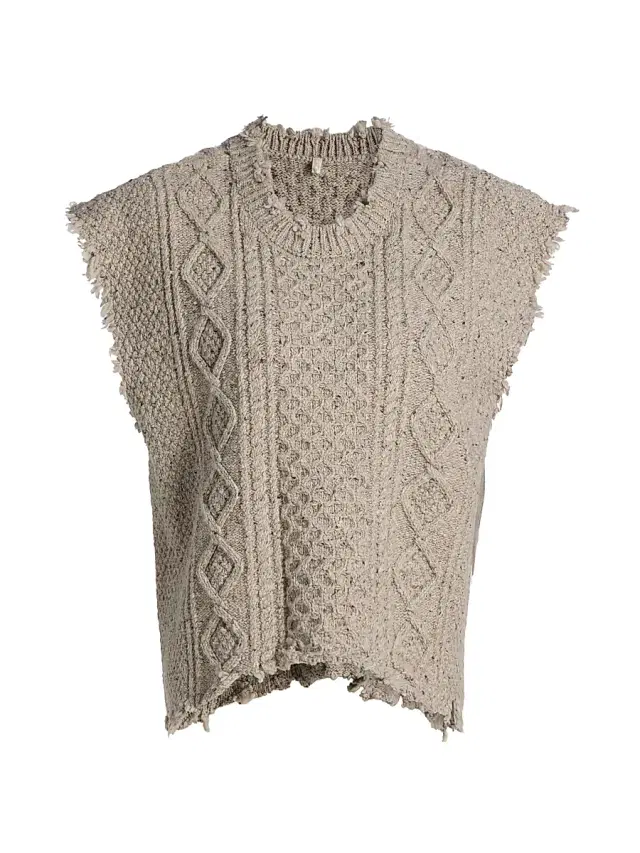 R13 Women's Boyfriend Cable-Knit Wool-Blend Sweater Vest - Light Heather Grey Tweed
