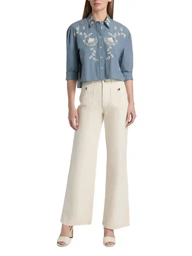 Veronica Beard Women's Taylor Cotton High-Rise Wide-Leg Jeans - Ecru - Size 32 | Thumbnail 2 Veronica Beard Women's Taylor Cotton High-Rise Wide-Leg Jeans - Ecru - Size 32 | Thumbnail 2