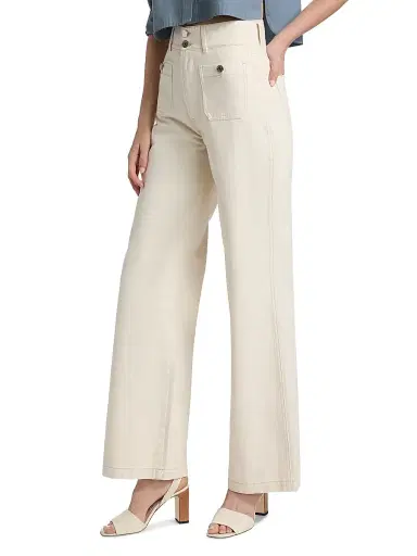 Veronica Beard Women's Taylor Cotton High-Rise Wide-Leg Jeans - Ecru - Size 32 | Thumbnail 4 Veronica Beard Women's Taylor Cotton High-Rise Wide-Leg Jeans - Ecru - Size 32 | Thumbnail 4