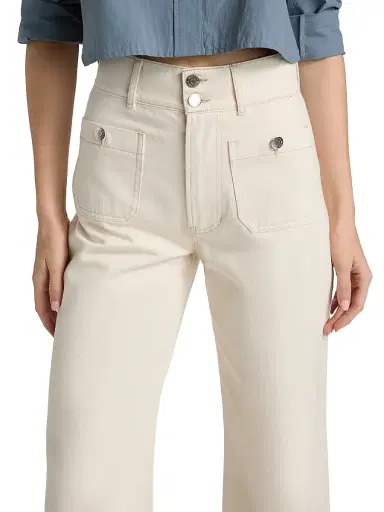Veronica Beard Women's Taylor Cotton High-Rise Wide-Leg Jeans - Ecru - Size 32 | Thumbnail 6 Veronica Beard Women's Taylor Cotton High-Rise Wide-Leg Jeans - Ecru - Size 32 | Thumbnail 6