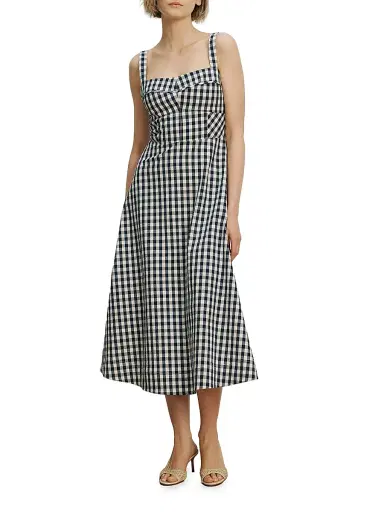 Veronica Beard Women's Aila Gingham Midi-Dress - Navy Dove - Size 16 | Thumbnail 2