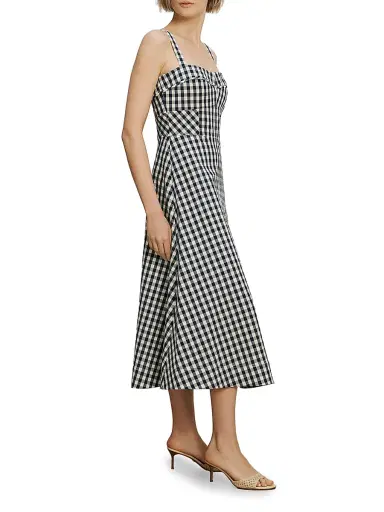 Veronica Beard Women's Aila Gingham Midi-Dress - Navy Dove - Size 16 | Thumbnail 3