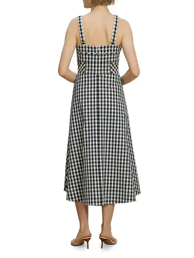 Veronica Beard Women's Aila Gingham Midi-Dress - Navy Dove - Size 16 | Thumbnail 4