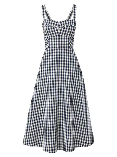Veronica Beard Women's Aila Gingham Midi-Dress - Navy Dove - Size 16 | Thumbnail 1