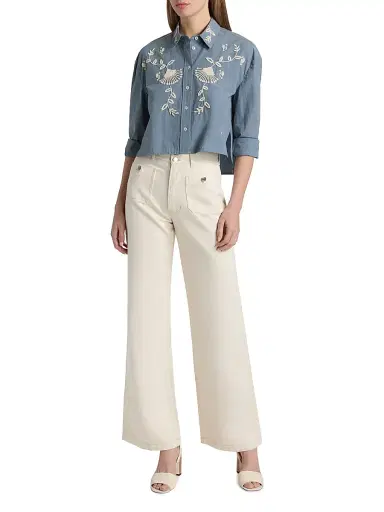 Veronica Beard Women's Aderes Cotton Embroidered Shirt | Thumbnail 2 Veronica Beard Women's Aderes Cotton Embroidered Shirt | Thumbnail 2