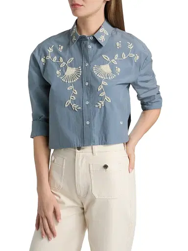 Veronica Beard Women's Aderes Cotton Embroidered Shirt | Thumbnail 3 Veronica Beard Women's Aderes Cotton Embroidered Shirt | Thumbnail 3