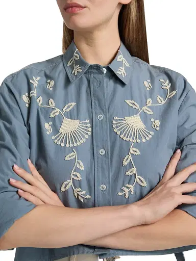 Veronica Beard Women's Aderes Cotton Embroidered Shirt | Thumbnail 6 Veronica Beard Women's Aderes Cotton Embroidered Shirt | Thumbnail 6