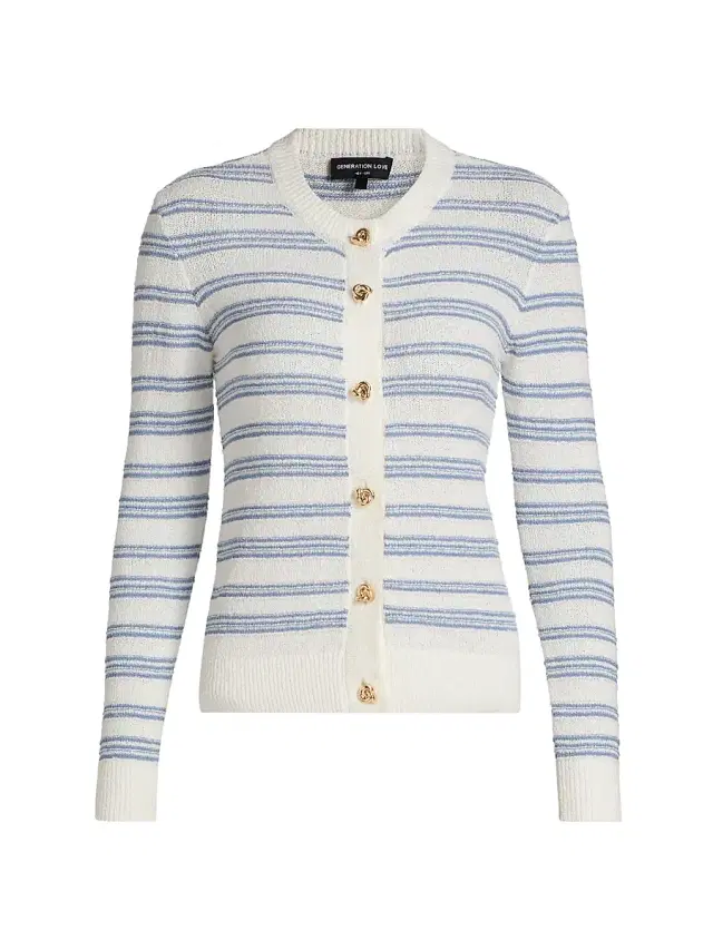Women's Laurel Striped Cardigan - White Grey Blue
