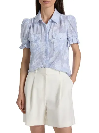 Generation Love Women's Mina Floral-Stripe Cotton Shirt - Light Blue White | Thumbnail 3 Generation Love Women's Mina Floral-Stripe Cotton Shirt - Light Blue White | Thumbnail 3