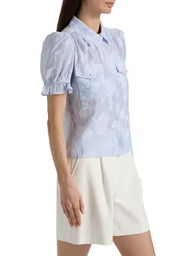 Generation Love Women's Mina Floral-Stripe Cotton Shirt - Light Blue White | Thumbnail 4 Generation Love Women's Mina Floral-Stripe Cotton Shirt - Light Blue White | Thumbnail 4