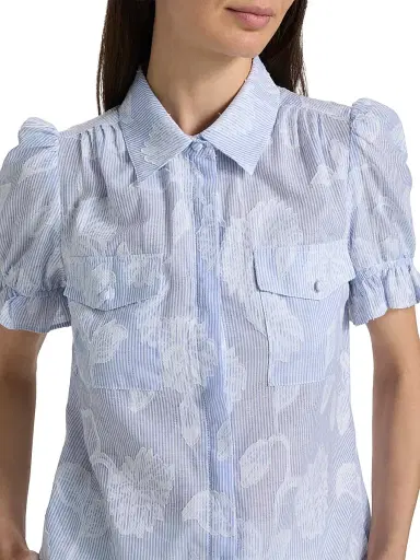 Generation Love Women's Mina Floral-Stripe Cotton Shirt - Light Blue White | Thumbnail 6 Generation Love Women's Mina Floral-Stripe Cotton Shirt - Light Blue White | Thumbnail 6