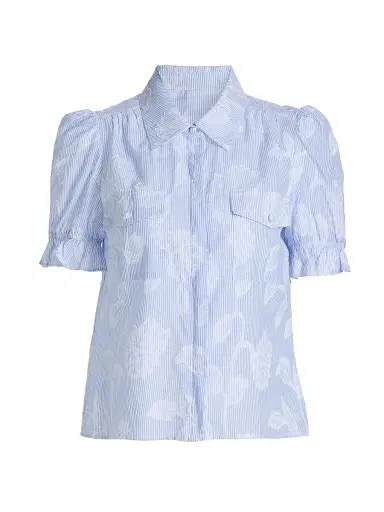 Generation Love Women's Mina Floral-Stripe Cotton Shirt - Light Blue White | Thumbnail 1 Generation Love Women's Mina Floral-Stripe Cotton Shirt - Light Blue White | Thumbnail 1
