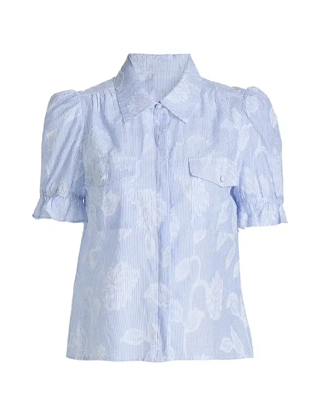 Generation Love Women's Mina Floral-Stripe Cotton Shirt - Light Blue White