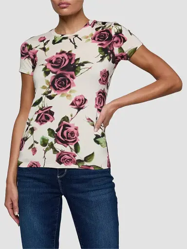 L'Agence Women's Ressi Short-Sleeve Rose T-Shirt - Ecru Romantic Rose - Size Large | Thumbnail 4