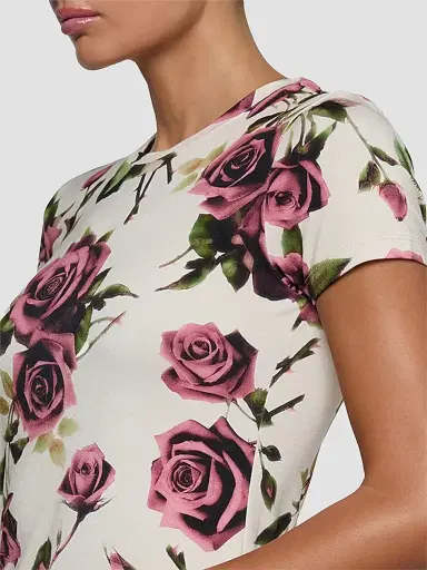 L'Agence Women's Ressi Short-Sleeve Rose T-Shirt - Ecru Romantic Rose - Size Large | Thumbnail 5