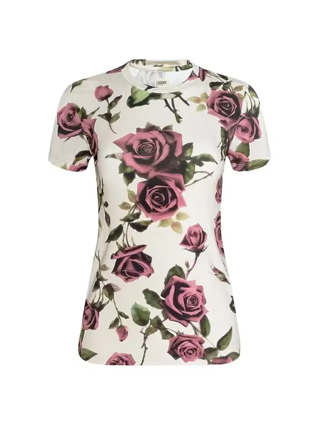 L'AGENCE Women's Ressi Short-Sleeve Rose T-Shirt - Ecru Romantic Rose