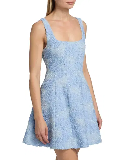 Milly Women's Minna Flower Appliqué Tweed Minidress - Light Blue | Thumbnail 4 Milly Women's Minna Flower Appliqué Tweed Minidress - Light Blue | Thumbnail 4