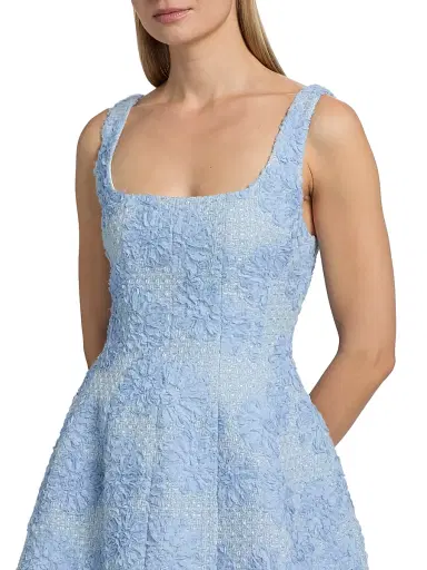 Milly Women's Minna Flower Appliqué Tweed Minidress - Light Blue | Thumbnail 6 Milly Women's Minna Flower Appliqué Tweed Minidress - Light Blue | Thumbnail 6
