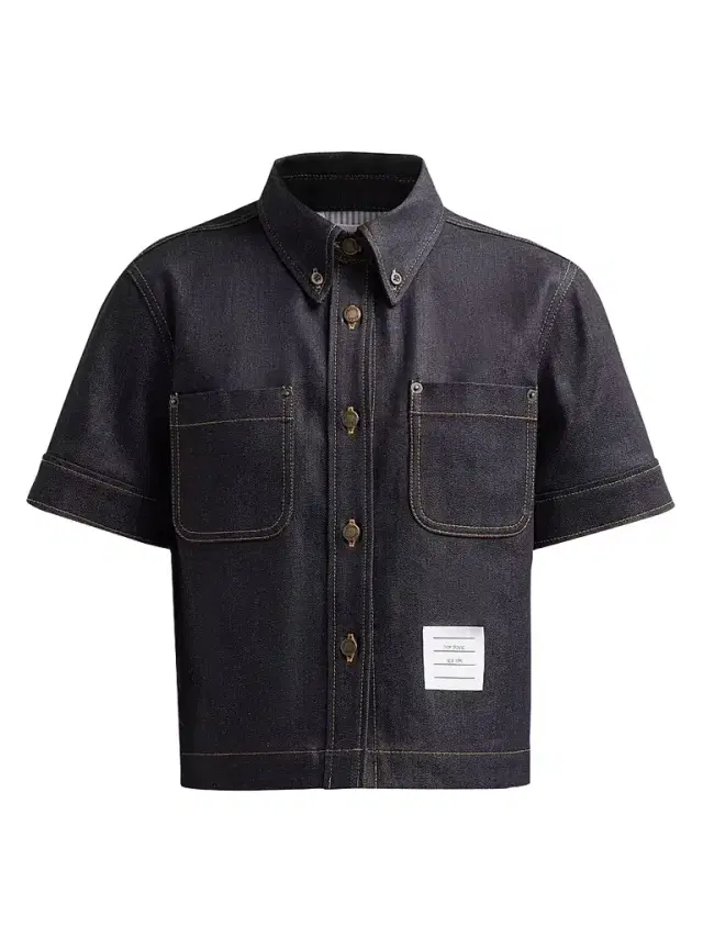 Thom Browne Women's Denim Button-Down Short-Sleeve Shirt - Navy