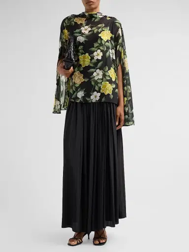 Ungaro Women's Anabella Draped Floral Chiffon Blouse - Black Multi - Size XXL | Thumbnail 2 Ungaro Women's Anabella Draped Floral Chiffon Blouse - Black Multi - Size XXL | Thumbnail 2
