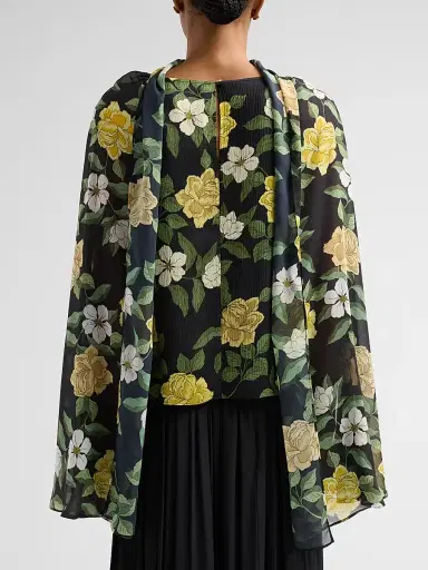 Ungaro Women's Anabella Draped Floral Chiffon Blouse - Black Multi - Size XXL | Thumbnail 3 Ungaro Women's Anabella Draped Floral Chiffon Blouse - Black Multi - Size XXL | Thumbnail 3
