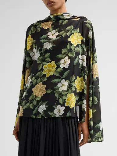 Ungaro Women's Anabella Draped Floral Chiffon Blouse - Black Multi - Size XXL | Thumbnail 4 Ungaro Women's Anabella Draped Floral Chiffon Blouse - Black Multi - Size XXL | Thumbnail 4