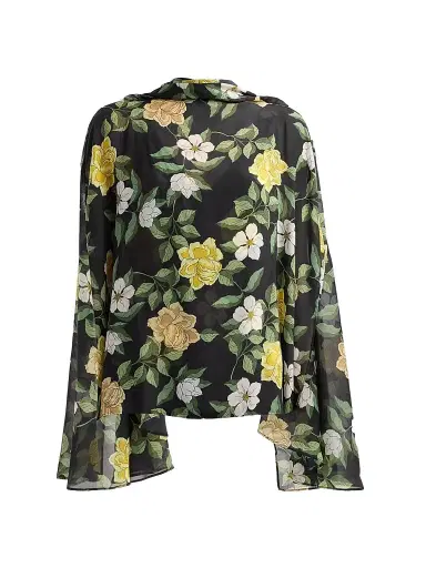 Ungaro Women's Anabella Draped Floral Chiffon Blouse - Black Multi - Size XXL | Thumbnail 1 Ungaro Women's Anabella Draped Floral Chiffon Blouse - Black Multi - Size XXL | Thumbnail 1