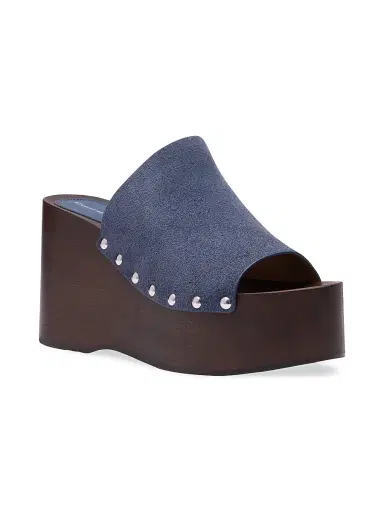 Stuart Weitzman Women's Kate 100MM Studded Suede Clogs - Stormy Blue - Size 9.5 | Thumbnail 2