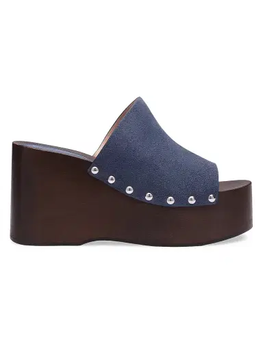Stuart Weitzman Women's Kate 100MM Studded Suede Clogs - Stormy Blue - Size 9.5 | Thumbnail 1