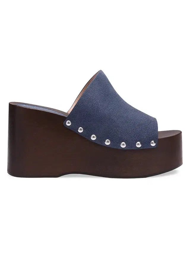 Stuart Weitzman Women's Kate 100MM Studded Suede Clogs - Stormy Blue