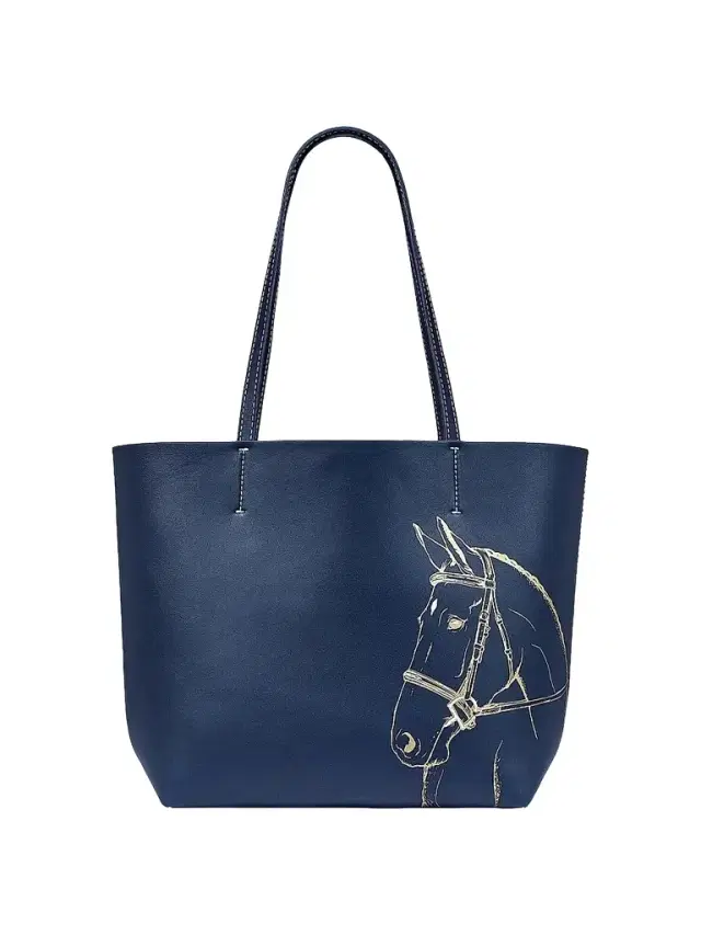 Women's Melissa Bamber x Hunter Horse-Embossed Leather Tote Bag - Navy