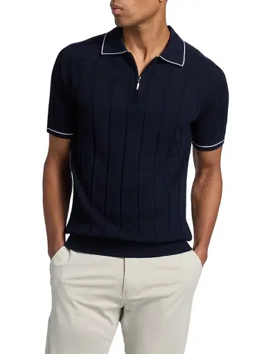 Saks Fifth Avenue Men's Terry Rib-Knit Zip Polo Shirt - Navy - Size XXL | Thumbnail 3 Saks Fifth Avenue Men's Terry Rib-Knit Zip Polo Shirt - Navy - Size XXL | Thumbnail 3