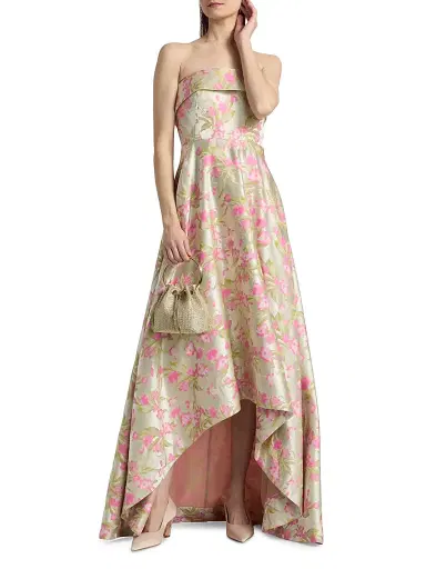 THEIA Women's Sylvana Floral Jacquard High-Low Gown - Blushberry Mint - Size 16 | Thumbnail 3 THEIA Women's Sylvana Floral Jacquard High-Low Gown - Blushberry Mint - Size 16 | Thumbnail 3