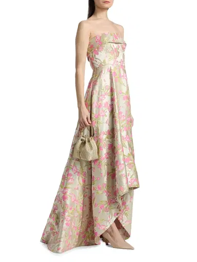 THEIA Women's Sylvana Floral Jacquard High-Low Gown - Blushberry Mint - Size 16 | Thumbnail 4 THEIA Women's Sylvana Floral Jacquard High-Low Gown - Blushberry Mint - Size 16 | Thumbnail 4