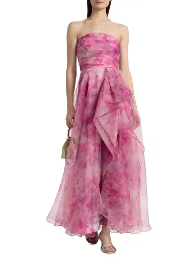 THEIA Women's Fahreta Strapless Gown - Blushberry Wildflowers - Size 16 | Thumbnail 2