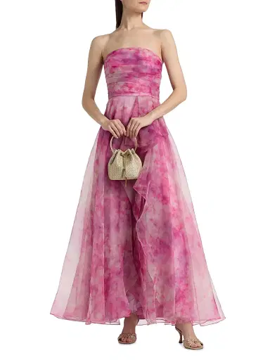 THEIA Women's Fahreta Strapless Gown - Blushberry Wildflowers - Size 16 | Thumbnail 3