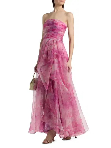 THEIA Women's Fahreta Strapless Gown - Blushberry Wildflowers - Size 16 | Thumbnail 4