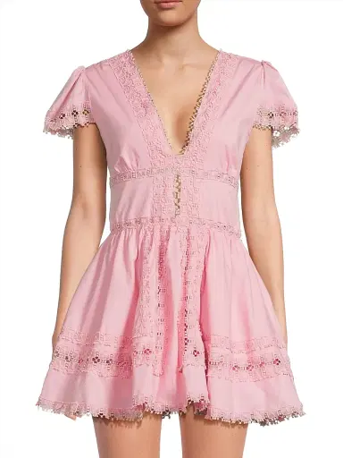 Peixoto Women's Piper Lace-Trimmed Cotton Minidress - Proper Pink - Size Large | Thumbnail 3 Peixoto Women's Piper Lace-Trimmed Cotton Minidress - Proper Pink - Size Large | Thumbnail 3