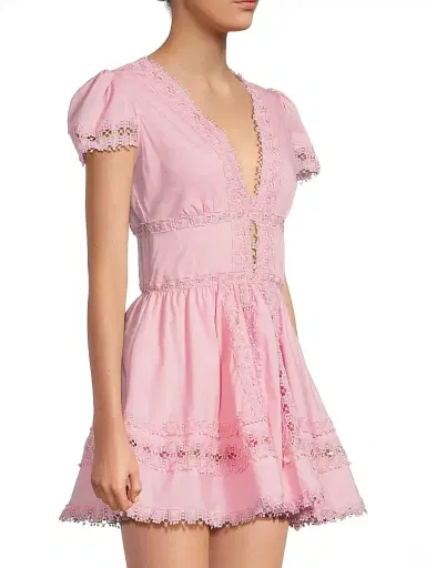 Peixoto Women's Piper Lace-Trimmed Cotton Minidress - Proper Pink - Size Large | Thumbnail 4 Peixoto Women's Piper Lace-Trimmed Cotton Minidress - Proper Pink - Size Large | Thumbnail 4