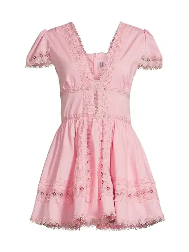 Peixoto Women's Piper Lace-Trimmed Cotton Minidress - Proper Pink - Size Large | Thumbnail 1 Peixoto Women's Piper Lace-Trimmed Cotton Minidress - Proper Pink - Size Large | Thumbnail 1