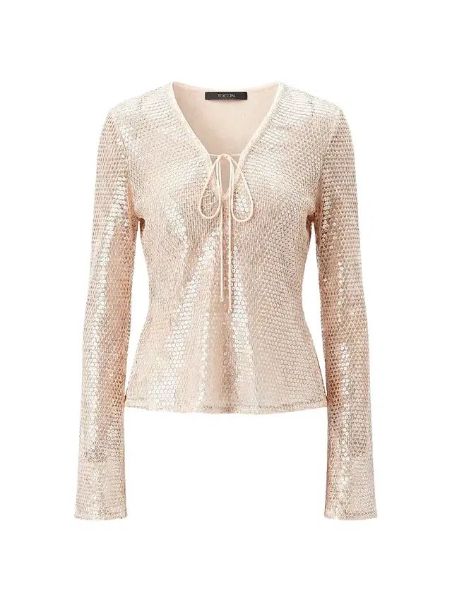 Toccin Women's Zuri Sequin Flare Sleeve Top - Sand Dune